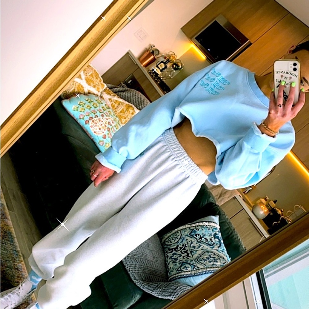 The Mayfair Group “Chill Out” Embroidered Cropped Sweatshirt